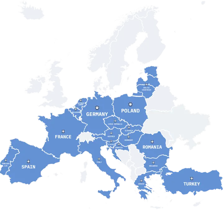 Map with 21 countries